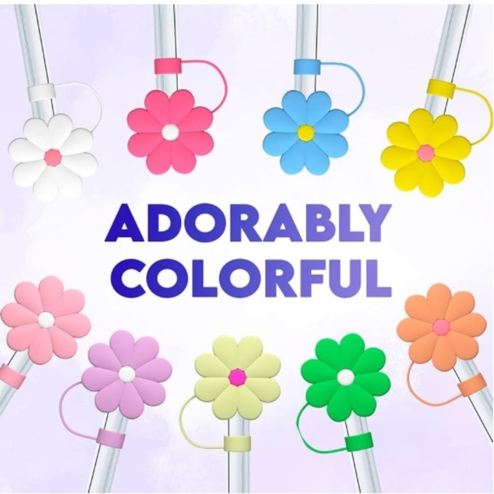 🏷️‼️5/$25🏷️‼️🌸MONT-CLAIR🌸9 Flower Silicone Straw Toppers/NIB - Picture 2 of 6